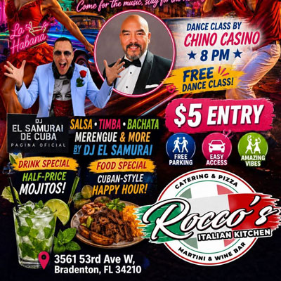 Lively Latin dance floor at Rocco's Italian Kitchen & Bar